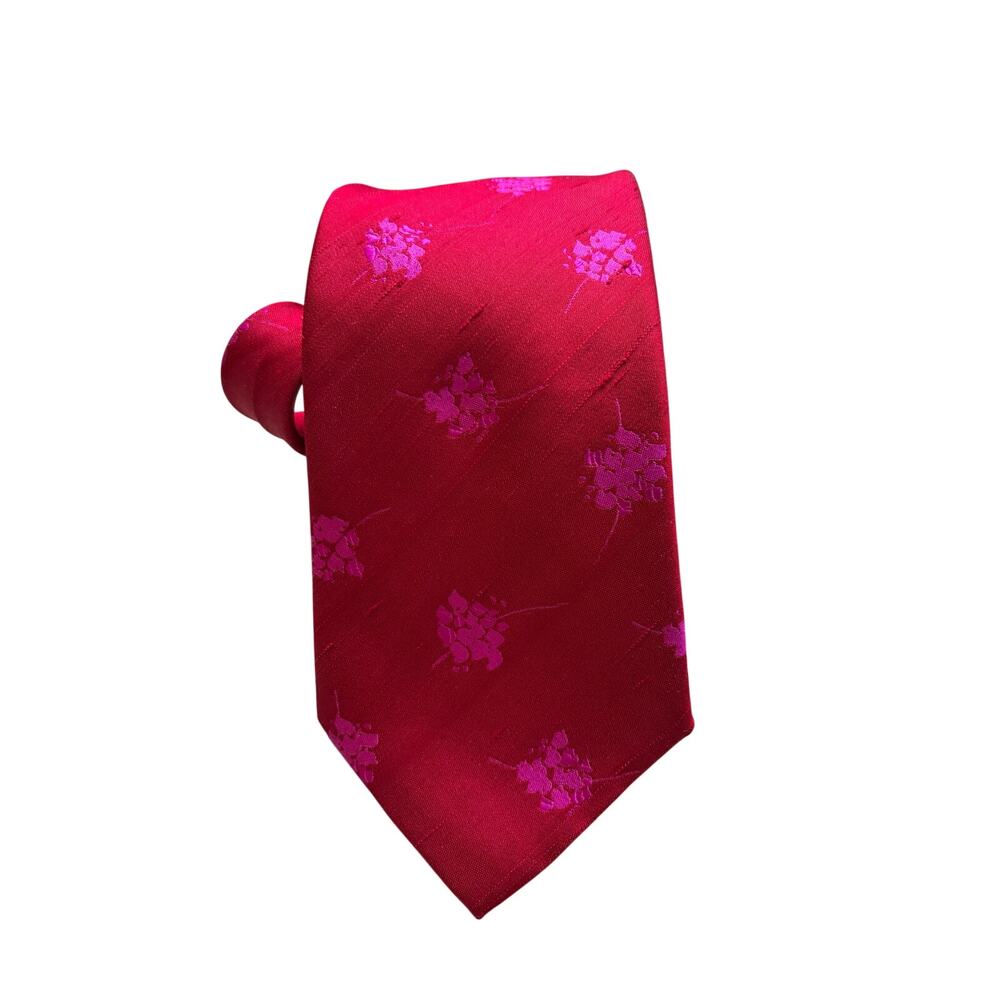 Gianni Versace Vintage Red Silk Tie Magenta Floral Jacquard 90s
